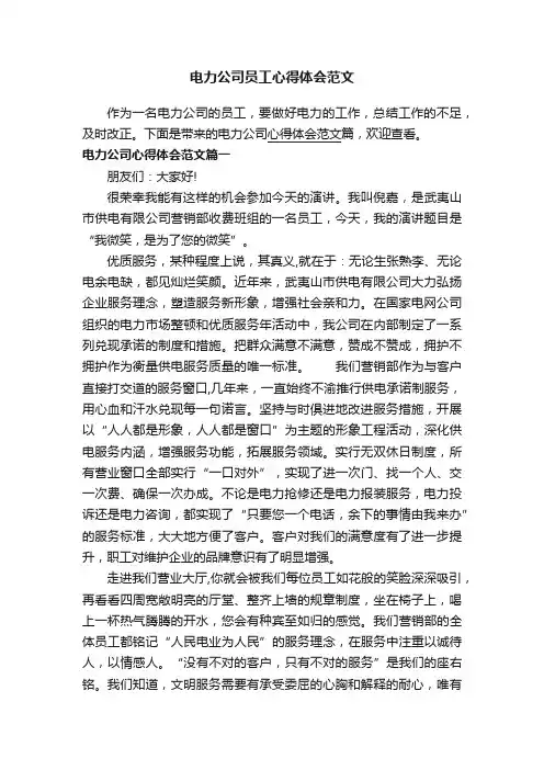 电力公司员工心得体会范文