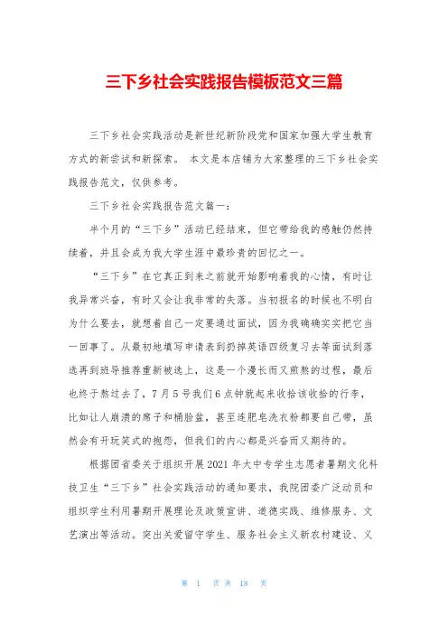 三下乡社会实践报告模板范文三篇