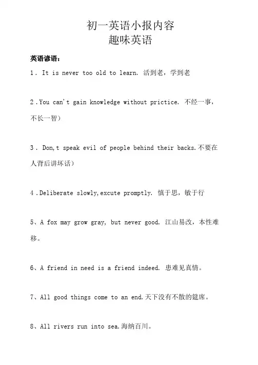 初一英语小报内容