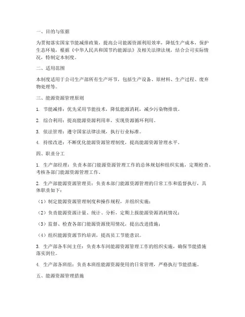 公司生产部能源资源管理制度