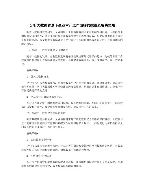 分析大数据背景下企业审计工作面临的挑战及解决策略