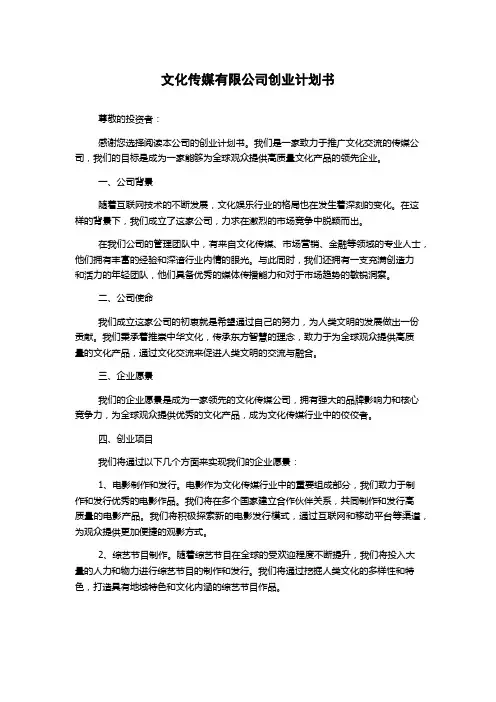 文化传媒有限公司创业计划书