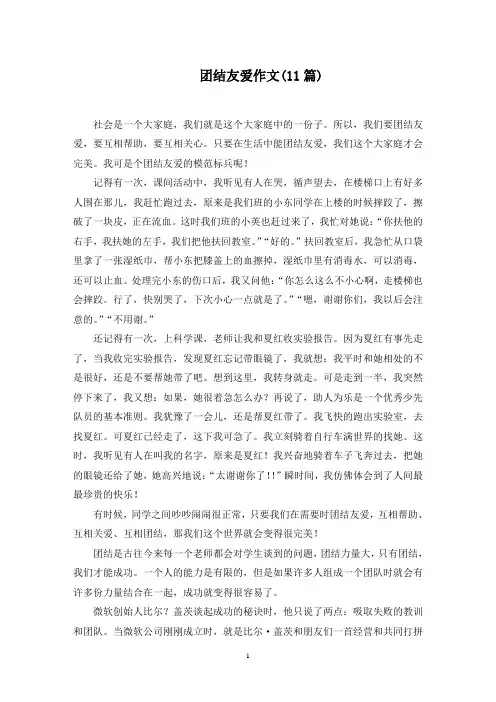团结友爱作文(11篇)精选范文