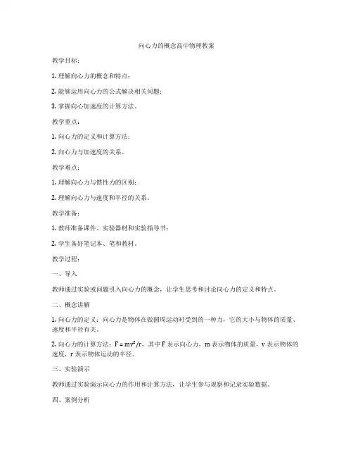 向心力的概念高中物理教案