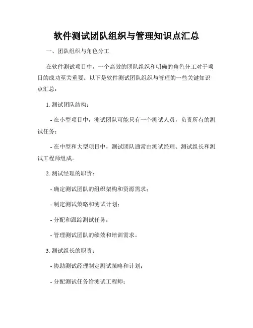 软件测试团队组织与管理知识点汇总