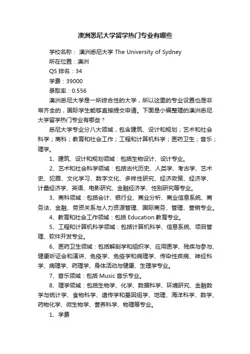 澳洲悉尼大学留学热门专业有哪些