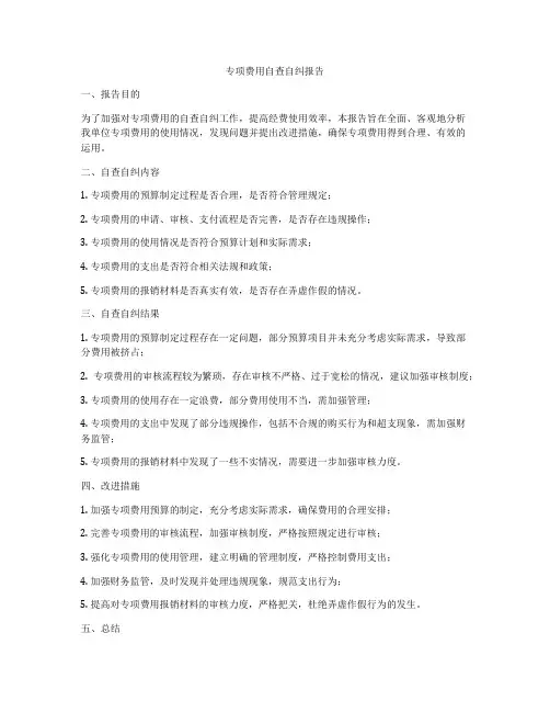 专项费用自查自纠报告