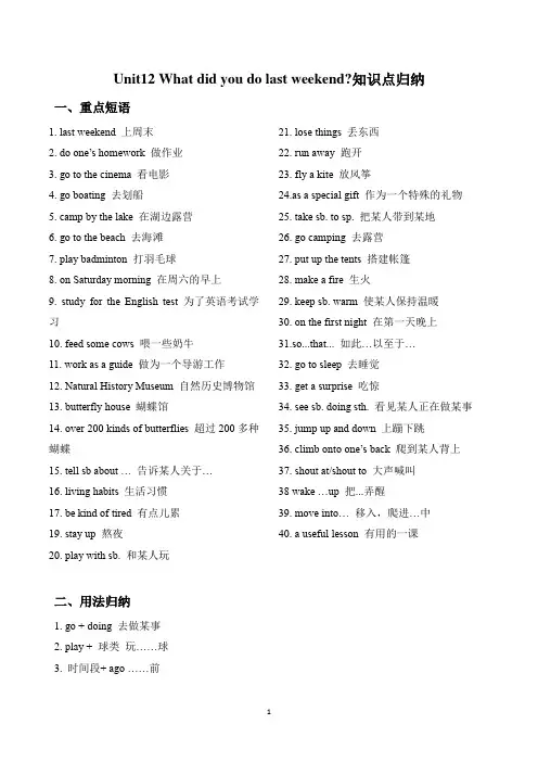 人教版七年级英语下册Unit12知识点归纳