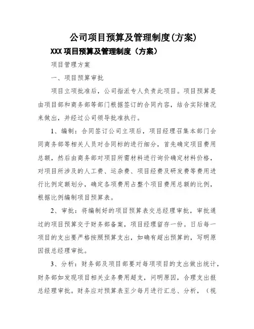 公司项目预算及管理制度(方案)