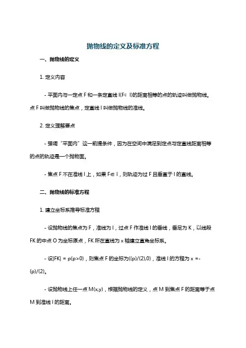 抛物线的定义及标准方程
