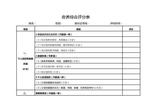 收养综合评分表