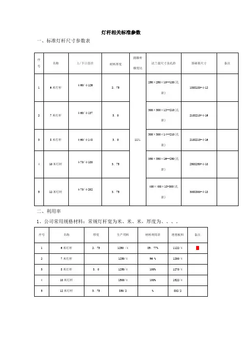 标准灯杆尺寸参数表