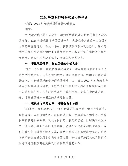 2024年旗帜鲜明讲政治心得体会(2篇)