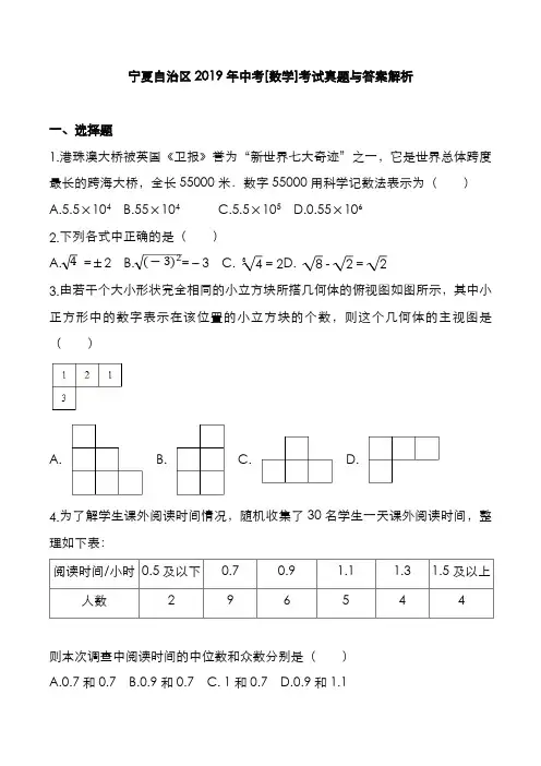 宁夏自治区2019年中考[数学]考试真题与答案解析