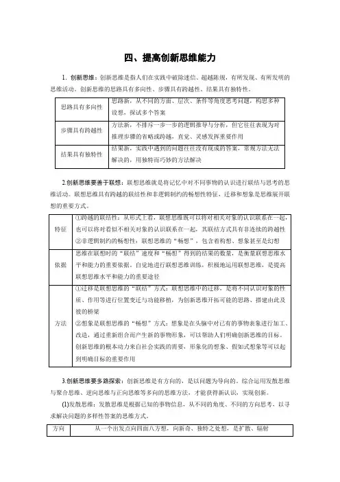 2024届高考政治部编版一轮复习(江苏专用)考点速记选择性必修3四提高创新思维能力