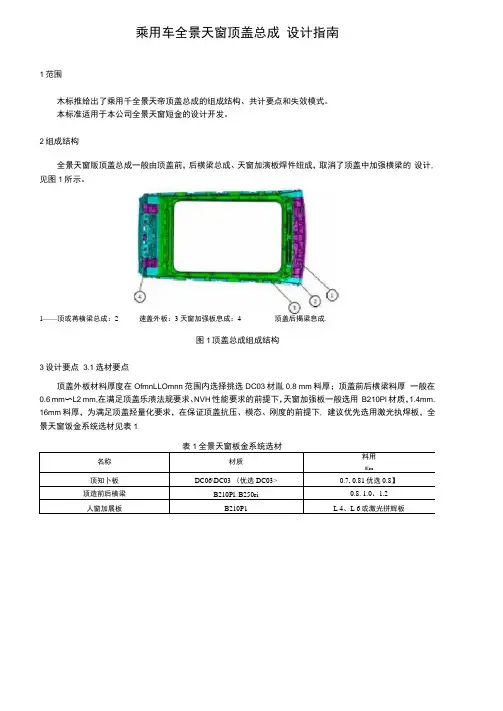 汽车全景天窗顶盖总成设计指引