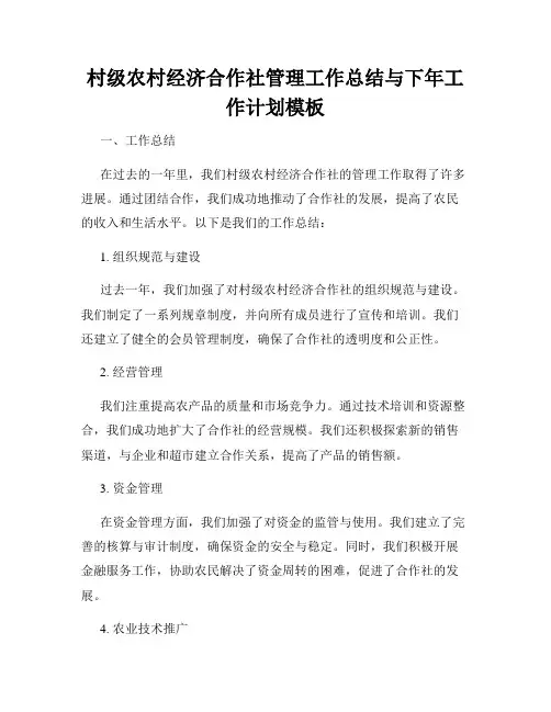 村级农村经济合作社管理工作总结与下年工作计划模板