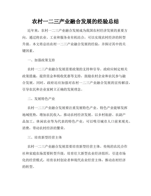 农村一二三产业融合发展的经验总结