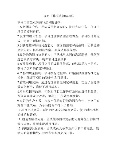 项目工作亮点简洁写法