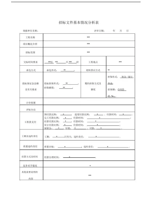 招标文件基本情况分析表