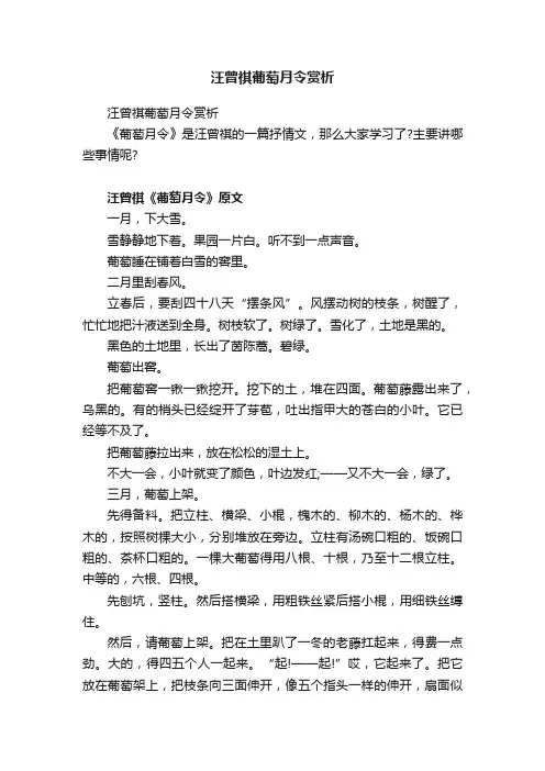 汪曾祺葡萄月令赏析