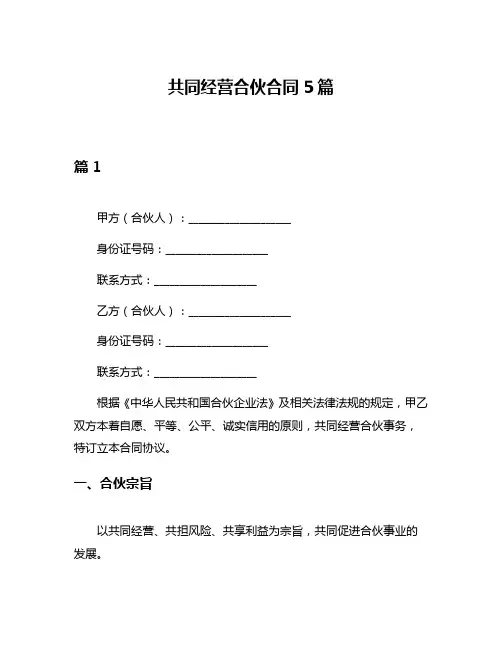 共同经营合伙合同5篇