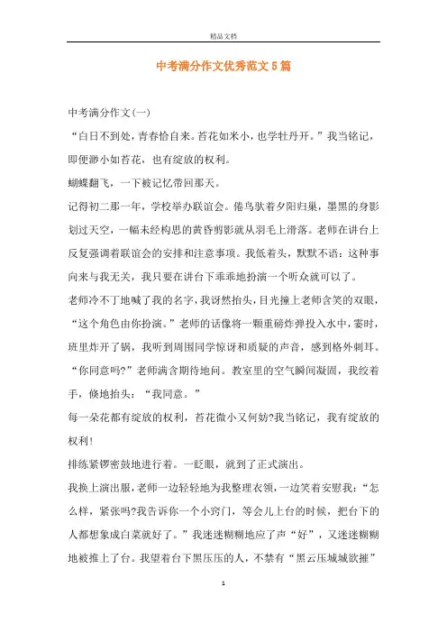 中考满分作文优秀范文5篇