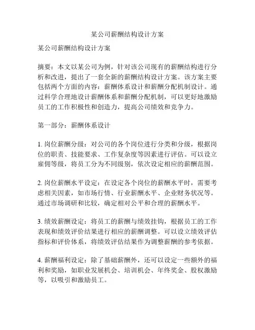 某公司薪酬结构设计方案