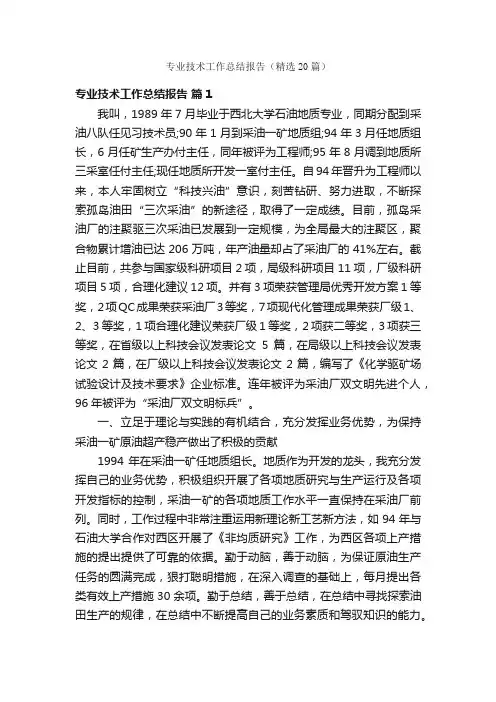 专业技术工作总结报告（精选20篇）