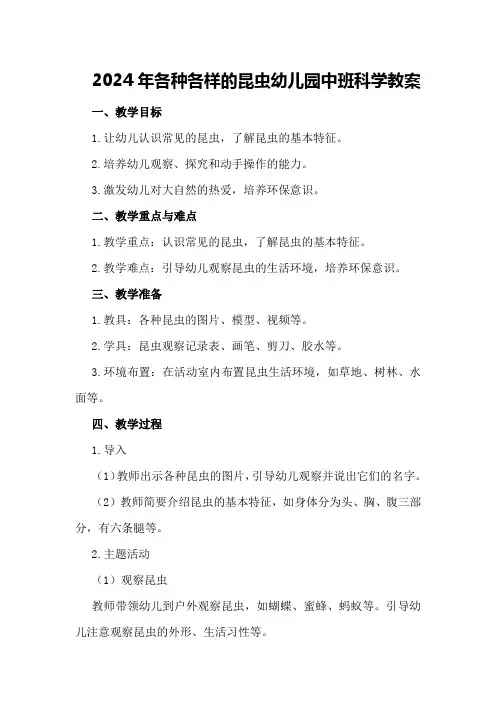 2024年各种各样的昆虫幼儿园中班科学教案