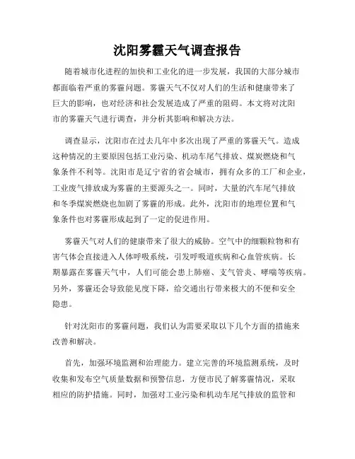 沈阳雾霾天气调查报告