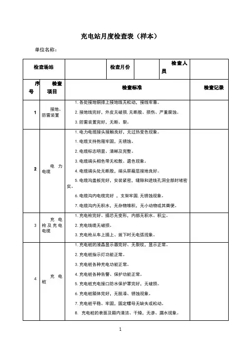 充电桩或充电站月度检查表(仅供参考)