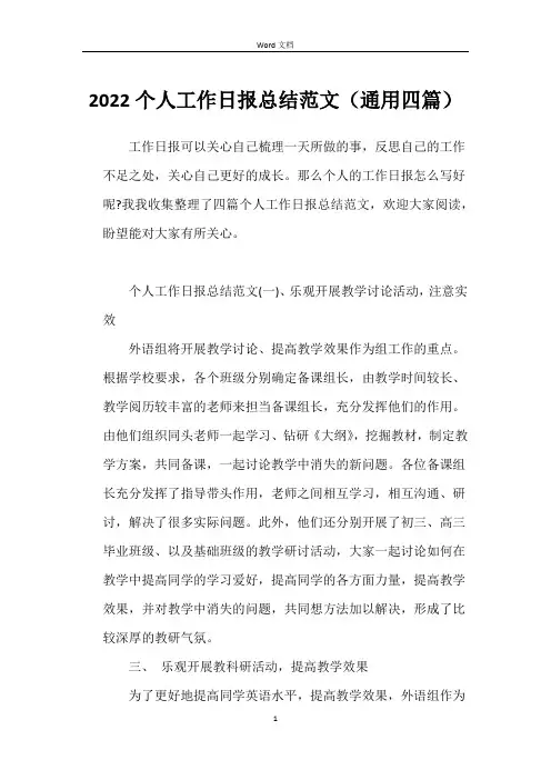 2022个人工作日报总结范文（通用四篇）