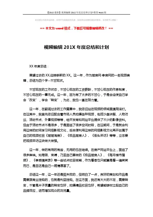 【2018最新】视频编辑201X年度总结和计划-推荐word版 (3页)