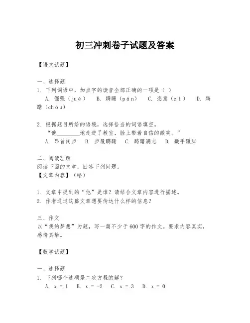 初三冲刺卷子试题及答案