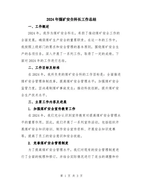 2024年煤矿安全科长工作总结