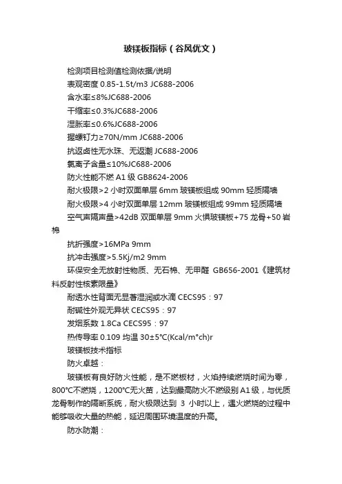 玻镁板指标（谷风优文）