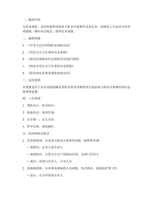 重大职业中毒应急预案