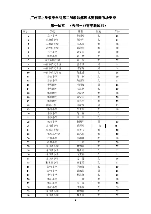 广州市小学数学学科第二届教师解题比赛初赛考场安排