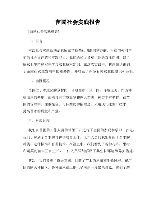 苗圃社会实践报告