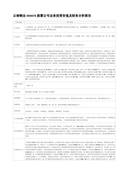 云南铜业000878股票公司业务投资价值及财务分析报告