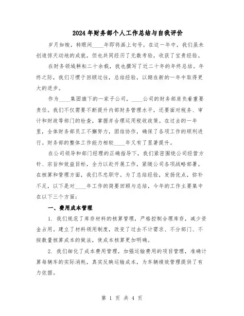 2024年财务部个人工作总结与自我评价（3篇）