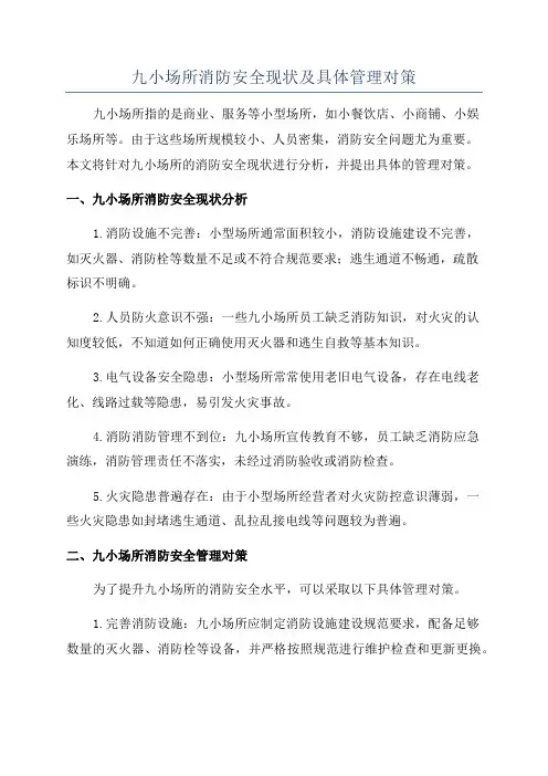 九小场所消防安全现状及具体管理对策