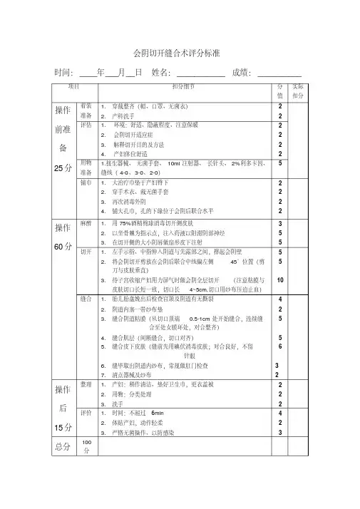 会阴切开缝合术评分标准