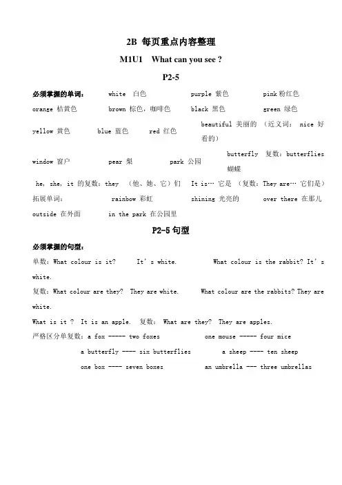 上海英语牛津二年级下每课单词寄课文重点内容