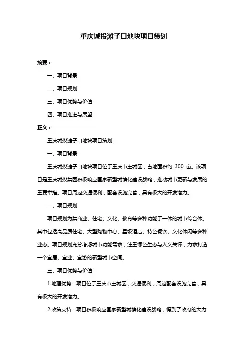 重庆城投滩子口地块项目策划