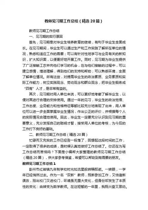 教师见习期工作总结（精选20篇）