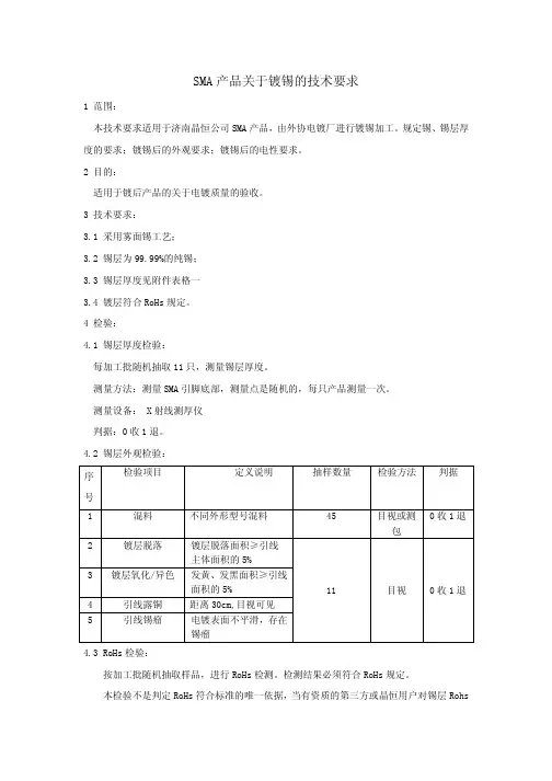 SMA电镀技术要求