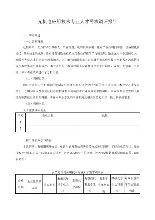 光机电应用技术专业人才需求调研报告