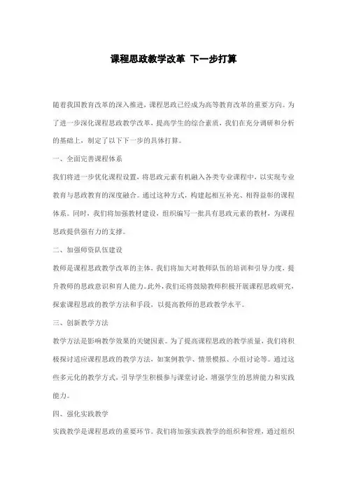 课程思政教学改革 下一步打算